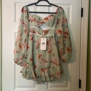 Saints & Secrets Balloon Sleeve Cut Out Dress Floral Chiffon Dress Size Small